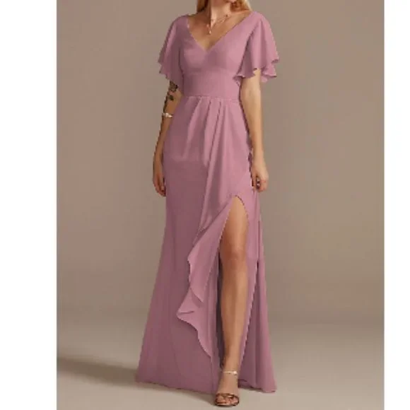flutter sleeve bridesmaid dress with cascade Nude Lucy | Zuri Maxi Dress